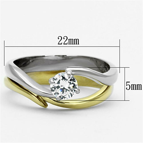 TK1092 - Two-Tone IP Gold (Ion Plating) Stainless Steel Ring with AAA royals
