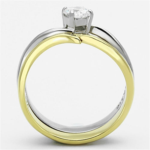 TK1092 - Two-Tone IP Gold (Ion Plating) Stainless Steel Ring with AAA royals