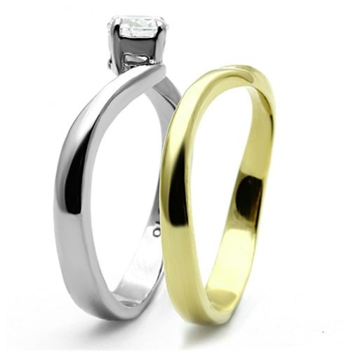 TK1092 - Two-Tone IP Gold (Ion Plating) Stainless Steel Ring with AAA royals